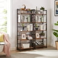 thumbnail image 4 of VECELO 5-Tier Folding Bookcase Storage Organizer, Wooden Bookshelf with Metal Frame for Bedroom, Living Room and Home Office, Brown, 4 of 7