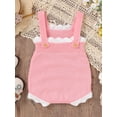thumbnail image 5 of Infant Girl Knit Overalls Floral Embrodiery Contrast Color Square Neck Sleeveless Romper, 5 of 10