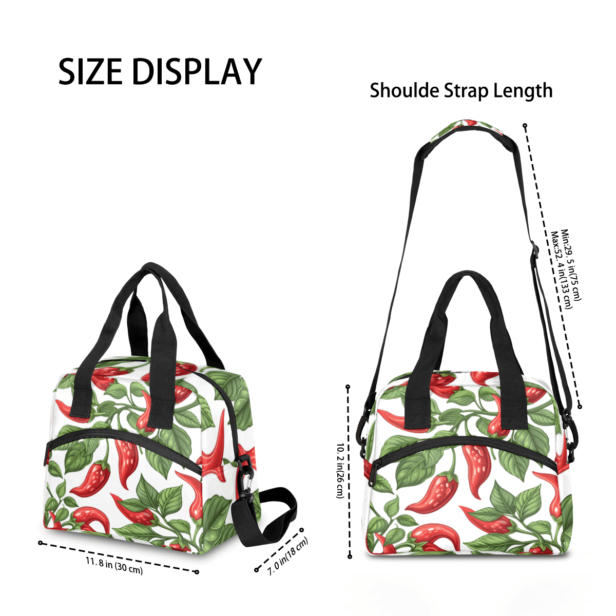 Herdesigns Red Pepper Insulated Lunch Bag for Women Men Adults Large Reusable Lunch Box Chili Pepper Leakproof Cooler Tote Bags with Adjustable Shoulder Strap