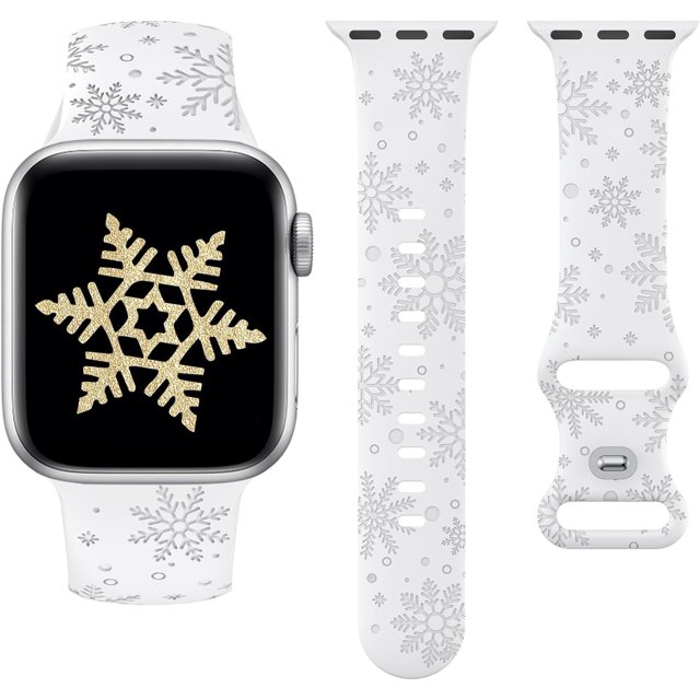 Correa de reloj con grabado de copos de nieve navideños, compatible con Apple Watch Band de 38 mm, linda pulsera, regalo de Navidad, correa de repuesto deportiva de silicona suave para niñas, 40 mm/41