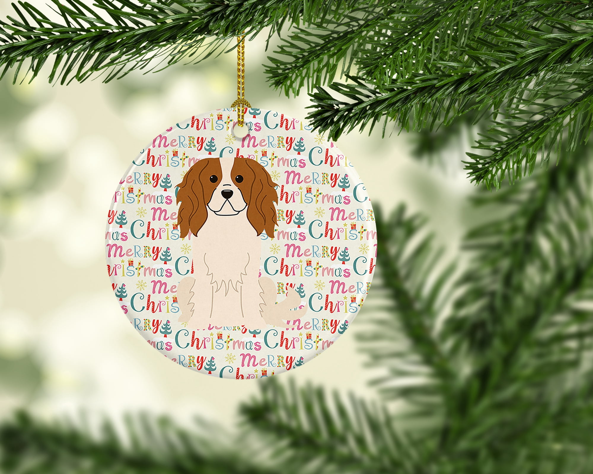 Merry Christmas Cavalier Spaniel Ceramic Ornament 2.8 in x 2.8 in