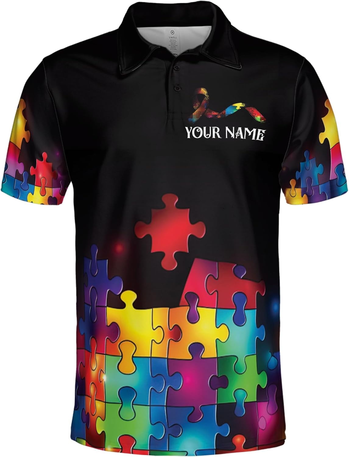 Lotusprinthandmade Personalized Autism Awareness Men Polo Shirt (Lightweight) S-5XL Multicolor (S), custom name autism polo, autism shirt