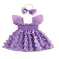 thumbnail image 1 of 2 Pcs Robe pour Filles Tout-Petits Tenues Papillon Princess Robe en Tulle avec Bandeau Robe de Fête d'Été Violette 3-4 Ans, 1 of 8