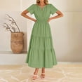 thumbnail image 5 of LNWUY Women's Summer Floral Boho Maxi Dress Wrap Short Sleeve V Neck Ruffle A-Line Flowy Wedding Guest Long Dresses Green XXL, 5 of 9
