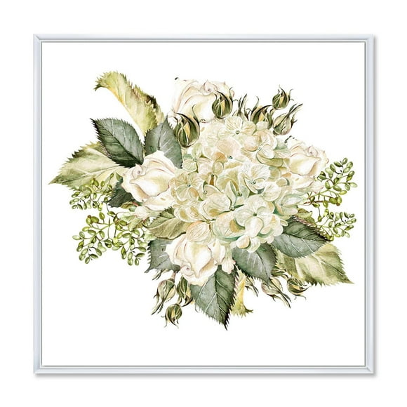 Designart Beautiful Bouquet With Hudrangea and Roses FLOAT FRAME WALL ART
