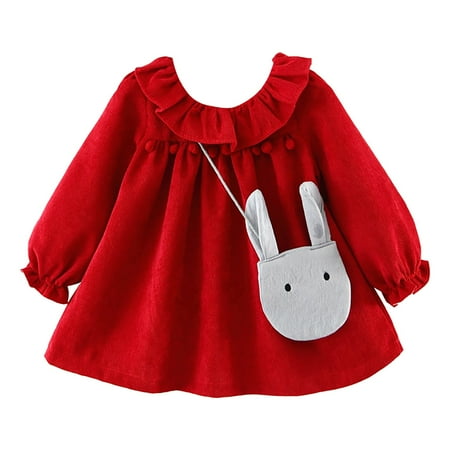 

XIEULQP Baby Girl Clothes Girls Fall Winter Long Sleeve Solid Colour Hairball Decoration Ruffle Neckline Girls Dress Princess Dress Summer Dress Wine