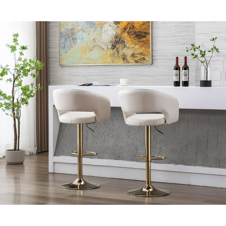 White leather bar stools on sale with gold legs