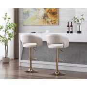 Guyou Modern Swivel Bar Stools Set of 2, Adjustable PU Leather Counter Bar Chairs with Footrest for Kitchen Island Dining Room, Cream