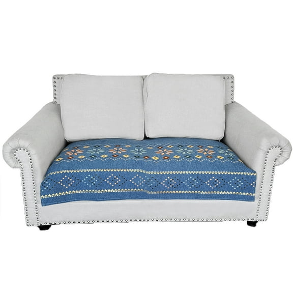 Boho Chenille Couch Covers,Geometric Couch Covers for Sofa,Chenille Couch Cover Non Slip,Sectional l Shaped Sofa Furniture Protector Cover for Home Decor,(Lake Blue)