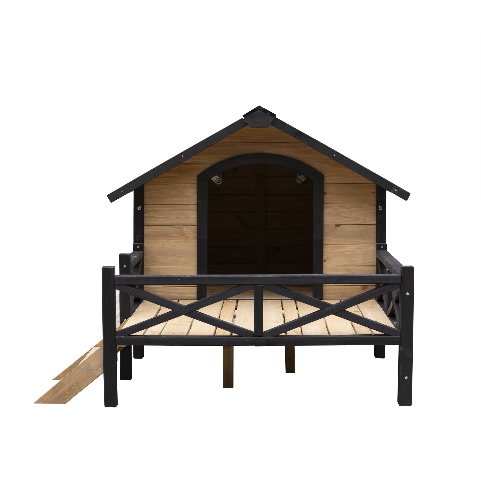 Pefilos 66" Outdoor Dog House, Large Wooden Dog Kennel with Porch, Cabin House Style Pet Houses for Cats, Brown Pefilos 66" Outdoor Dog House, Large Wooden Dog Kennel with Porch, Cabin House Style Pet Houses for Cats, Brown