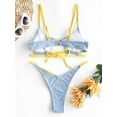 thumbnail image 4 of ZAFUL Women Swimsuit Contrast Strap Ribbed Cut Out Thong Bikini Swimwear Light Blue M, 4 of 6