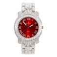 thumbnail image 2 of Charles Raymond Bling-ed Out Round Luxury Mens Watch w/Bling-ed Out Cuban Bracelet and Iced King Ring Set - L0504 BR 3pc Set (10,Red-Silver), 2 of 7