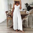 thumbnail image 3 of VIWORLD Women's Elegant Sleeveless Jumpsuit V-Neck Wide Leg Pants with Back Bow Vintage Style Beachwear White，S, 3 of 7