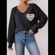 thumbnail image 5 of Suéteres para Mujer, Jersey de Punto con Estampado de Corazón y Mangas Farol, Bordado con Encaje y Patchwork. Negro XL, 5 of 8