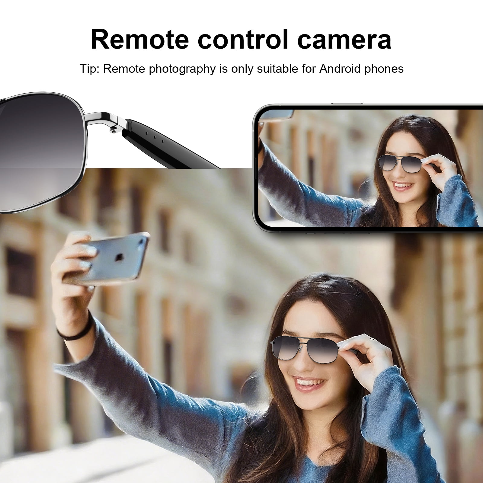 LUOMATE Smart Glasses with Bluetooth Audio, Sunglasses with Voice Assistant, Open Ear Speaker, LensTouch Control for Travel Work Business (Black)