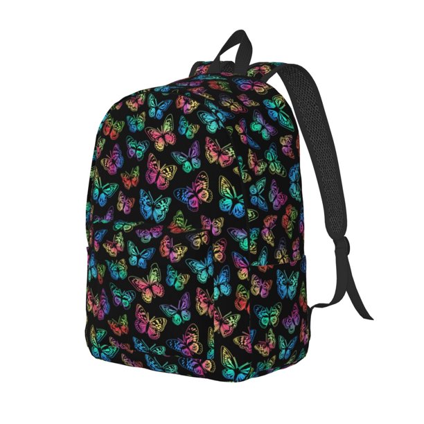 Balery Multicolored Butterflies Mochila Clásica Impresa Básica para Viaje, Mochila Escolar Resistente al Agua, Mochila de Lona con Correas Ajustables-Small