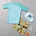 thumbnail image 6 of Rggeeun Baby Boys Swimsuit Set 3Pc Cartoon Animal Print Short Sleeve Crew Neck Top & Elastic Waist Above Knee Trunks with Hat for Summer Resort Swimming Adorable Beachwear,Multicolor,2-3 Years, 6 of 9