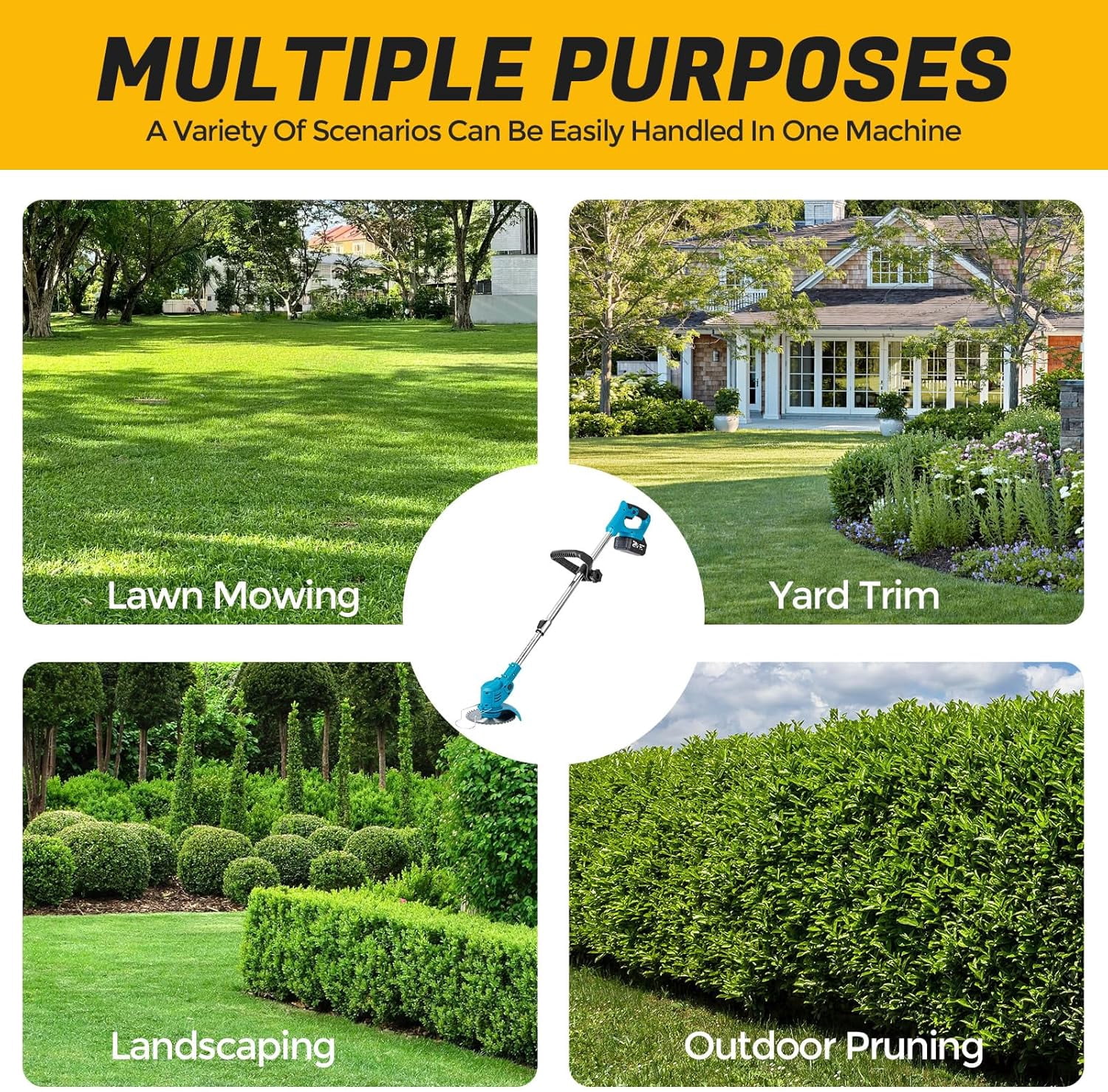 Electric Weed Wacker 21V Cordless String Trimmer with Dual Batteries and Telescopic Pole for Lawn Yard Pruning