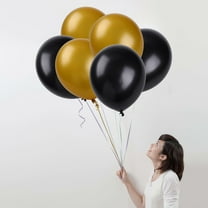 LABRIMP Round Latex Balloons for Weddings and Birthday Parties Golden and Black Matte Finish 50Pcs