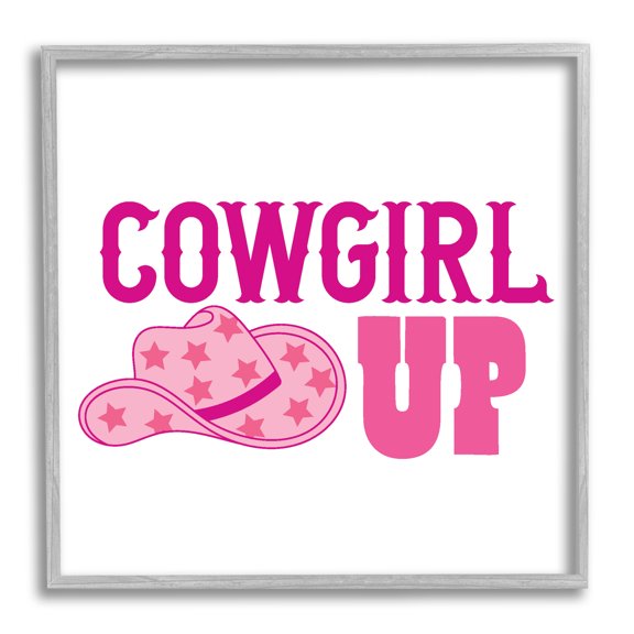 Stupell Industries Cowgirl Up Western Phrase Beauty & Fashion Painting Gray Framed Art Print Wall Art, 17 x 17