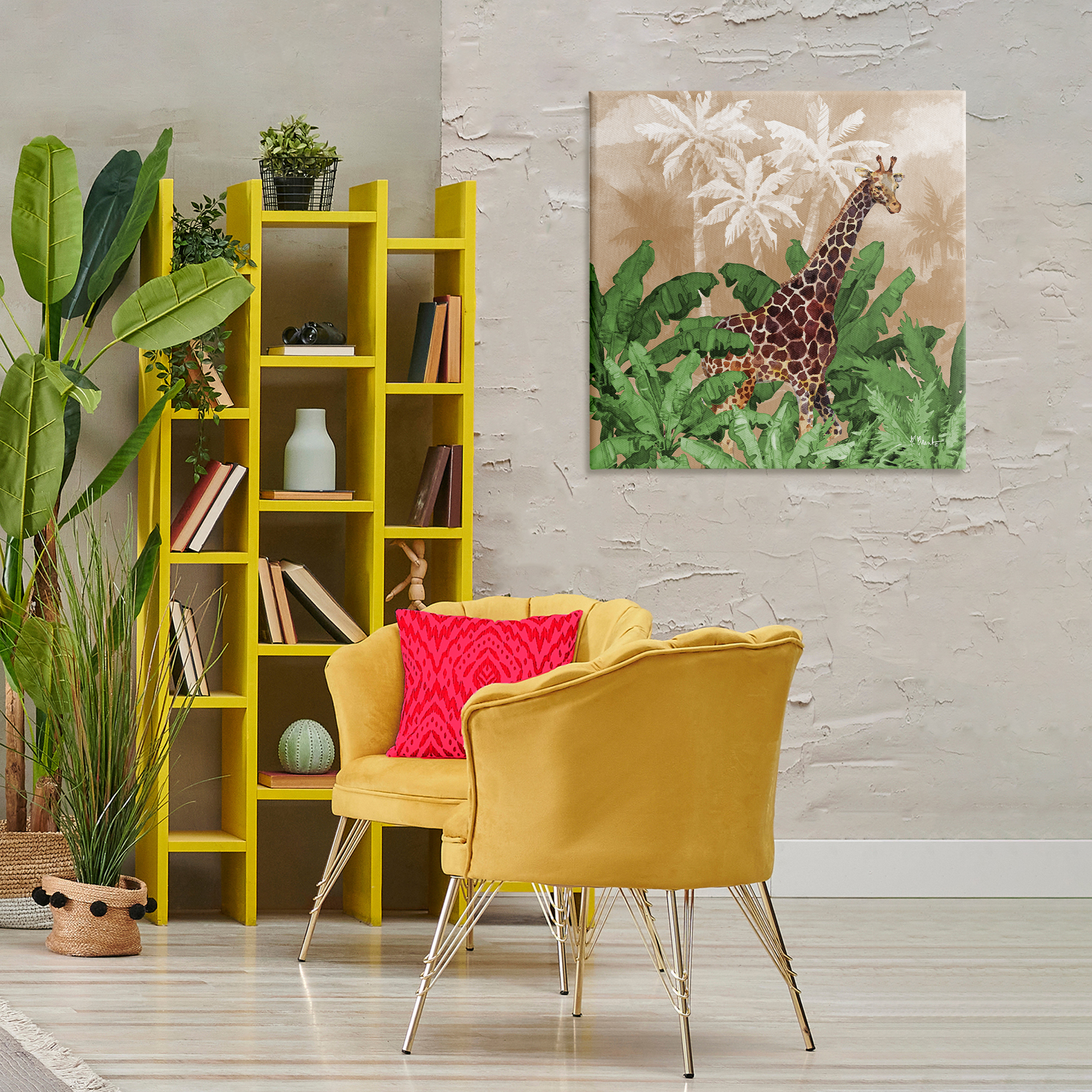 Stupell Industries Jungle Life Giraffe Animals & Insects Painting Gallery Wrapped Canvas Art Print Wall Art, 30 x 30