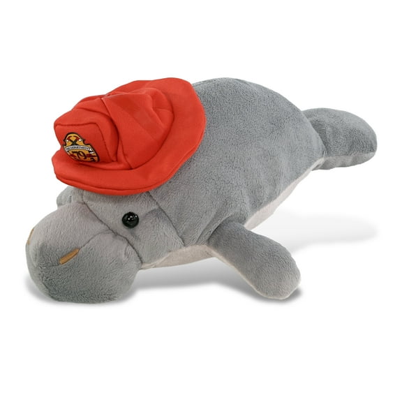 DolliBu Manatee Firefighter Stuffed Animal - Super Soft Manatee Fireman Toy with Red Fireman Hat Outfit, Cute Ocean Life Animal Fire Fighter Doll Plush Toy for Kids and Adults - 15 Inch