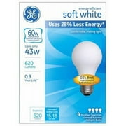 GE, GEL66247, Lighting 43W Energy-efficient A19 Bulb, 4 / Box