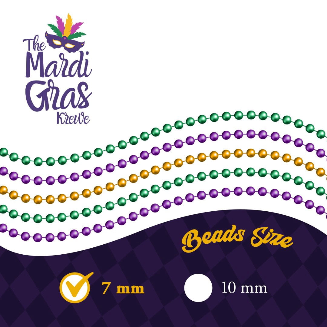 THE MARDI GRAS KREWE - Mardi Gras Beads - 33" 7mm, 120 Necklaces Purple, Green, Gold - Bulk Pack for Party Favors, Decorations, Crafts