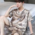 thumbnail image 1 of Ropa de casa de talla grande para hombre, pantalones cortos de manga corta de seda helada, pijamas para estudiantes, versión coreana con letras holgadas 3xl de manga corta de dos Pi, 1 of 5