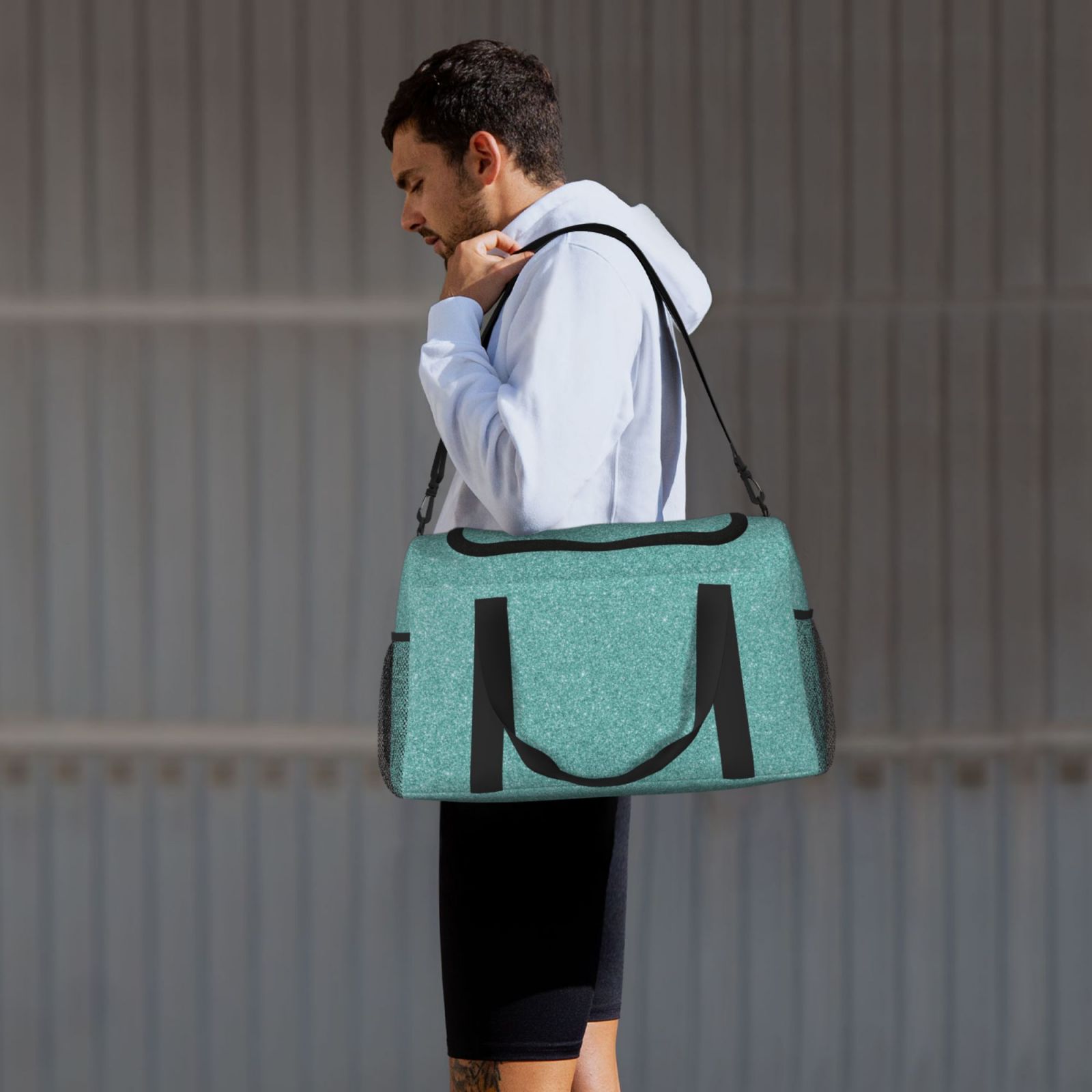Fuzoiu Teal Green Glitter Print Travel Duffle Bag,Carry On Tote Bags,Duffel Bag,Sport Gym Bag, Hospital Bag for Labor and Delivery, Overnight Bag,Luggage Bag