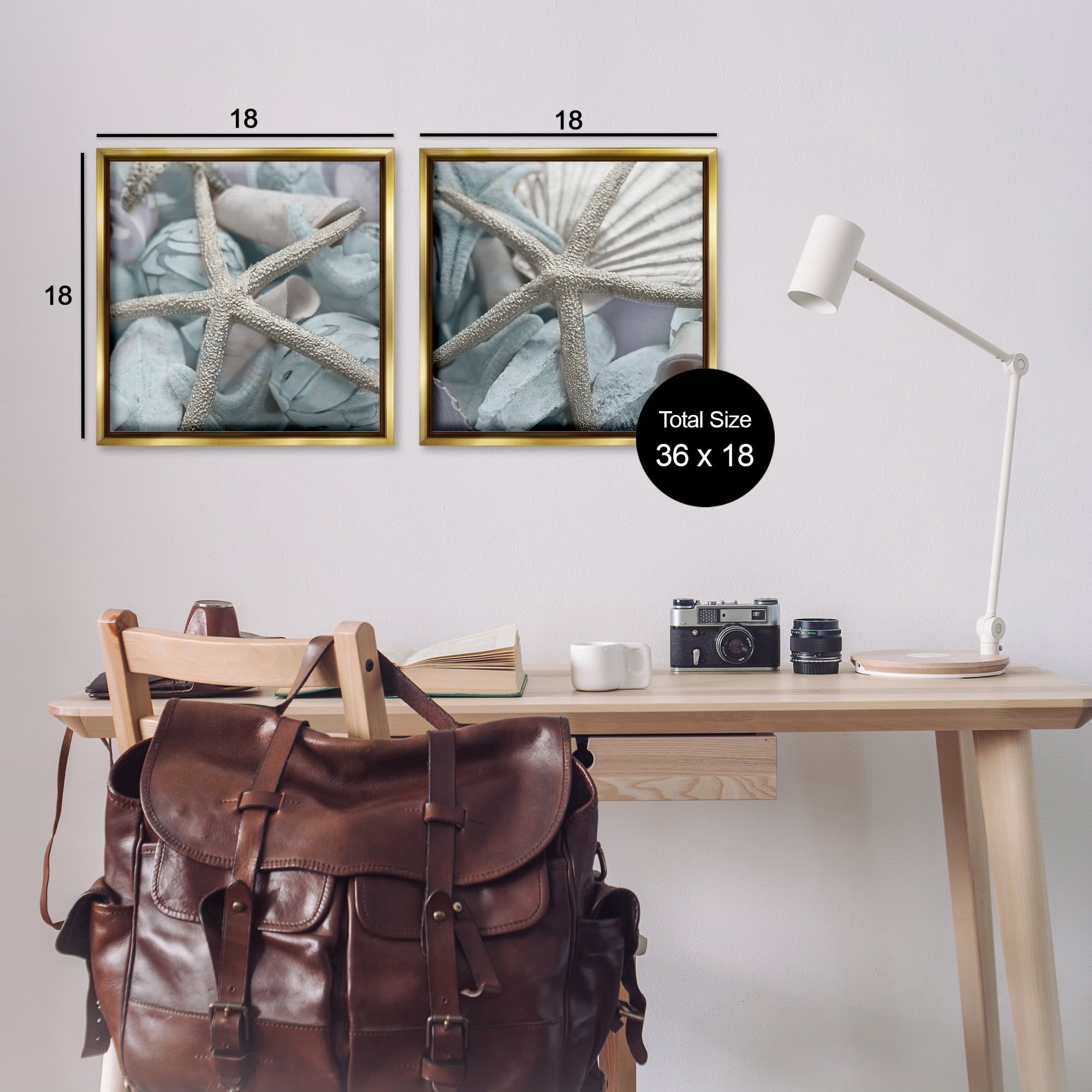 Stupell Industries Dry Distressed Starfish Nautical & Beach Photography Gold Floater Framed Canvas Art Print Wall Art, 18 x 18, Set of 2