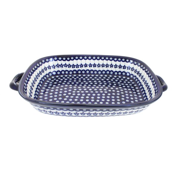 Blue Rose Poterie en Polissage Paon Fleuri Grand Boulanger avec Poignées