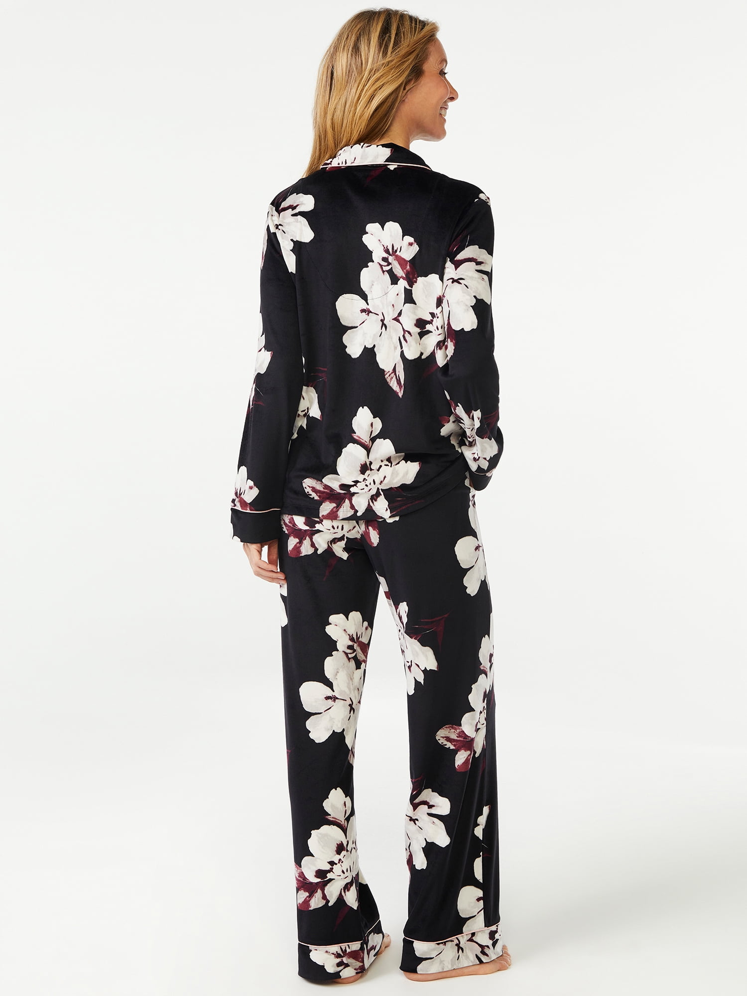Joyspun Women's Velour Knit Pajama Set, 2-Piece, Sizes S to 5X