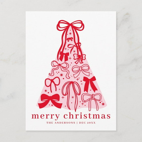 Personalized Christmas Card – Festive Christmas Tree Design with Bows – Customizable Name – Perfect Holiday Greeting for Family & Friends