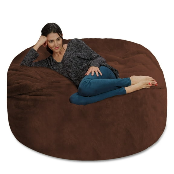 Chill Sack Bean Bag Chair, Faux Rabbit Fur with Memory Foam Fill, 5 ft, Brown