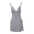 thumbnail image 5 of TEVEQ Women's Nightgown V-Neck Chemise Sleepwear Lace Nightwear Soft Sleepwear Nightgowns for Women Lace Trim Slit Nightgown Lace Trim Side Sleep Dress Slit Bowknot Decor Sleep Spaghetti Dress, 5 of 9