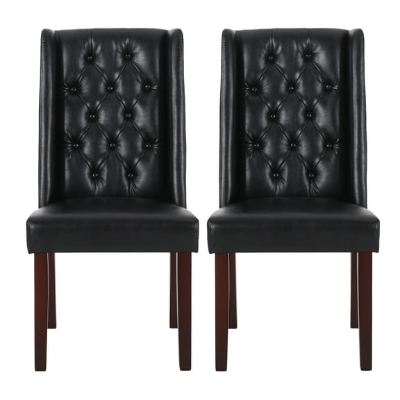 GDF Studio Apaloosa Contemporary Tufted Dining Chairs, Set of 2, Midnight Black Faux Leather and Brown