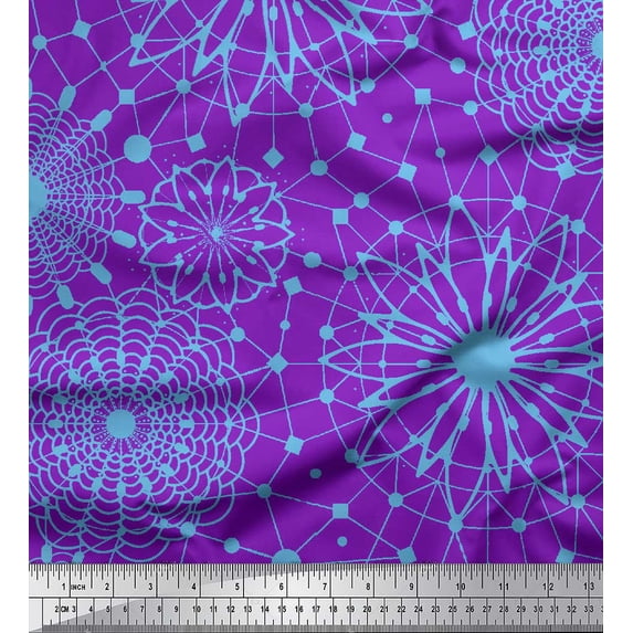 Soimoi Purple polyester Crepe Fabric Artistic Geometric Printed Craft Fabric by the Yard 52 Inch Wide
