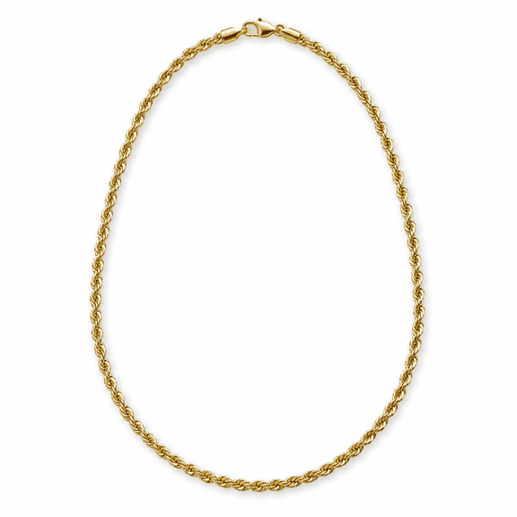 3mm Gold Rope Chain Necklace for Men and Women, 20 Inch Yellow Gold Finish Twisted Chain with Lobster Clasp, Polished Everyday Jewelry