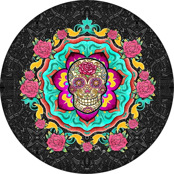 Tire Cover Central Sugar Skull Roses Black Vinyl (Select Size/Camera in Menu) 255/70r18 Center Camera