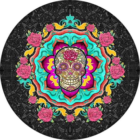 Tire Cover Central Sugar Skull Roses Black Vinyl (Select Size/Camera in Menu) 33X12.5X___