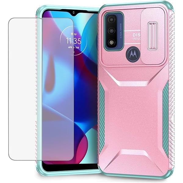 wonima11 Case for Moto G Pure 2021/Moto G Power 2022/G Play 2023 Case with Tempered Glass Screen Protector and Slide Camera Cover, Non-Slip Heavy Duty Phone Cover for Motorola Moto G Play 2023 PC Pink