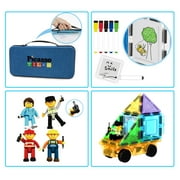 PicassoTiles 100PCS Magnet Tile Building Block Set with Carry Case, Car Base, 8 Magnetic Characters, Whiteboard Markers, STEM Educational Toy Age 3+