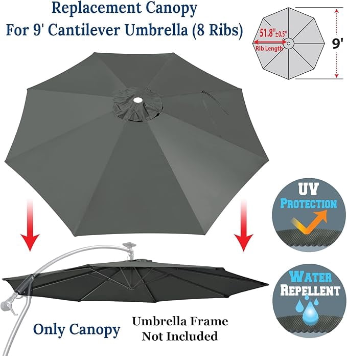 9ft Umbrella Top Cover Only Canopy 8rib Patio Replacement Canopy Outdoor (Canopy Only)