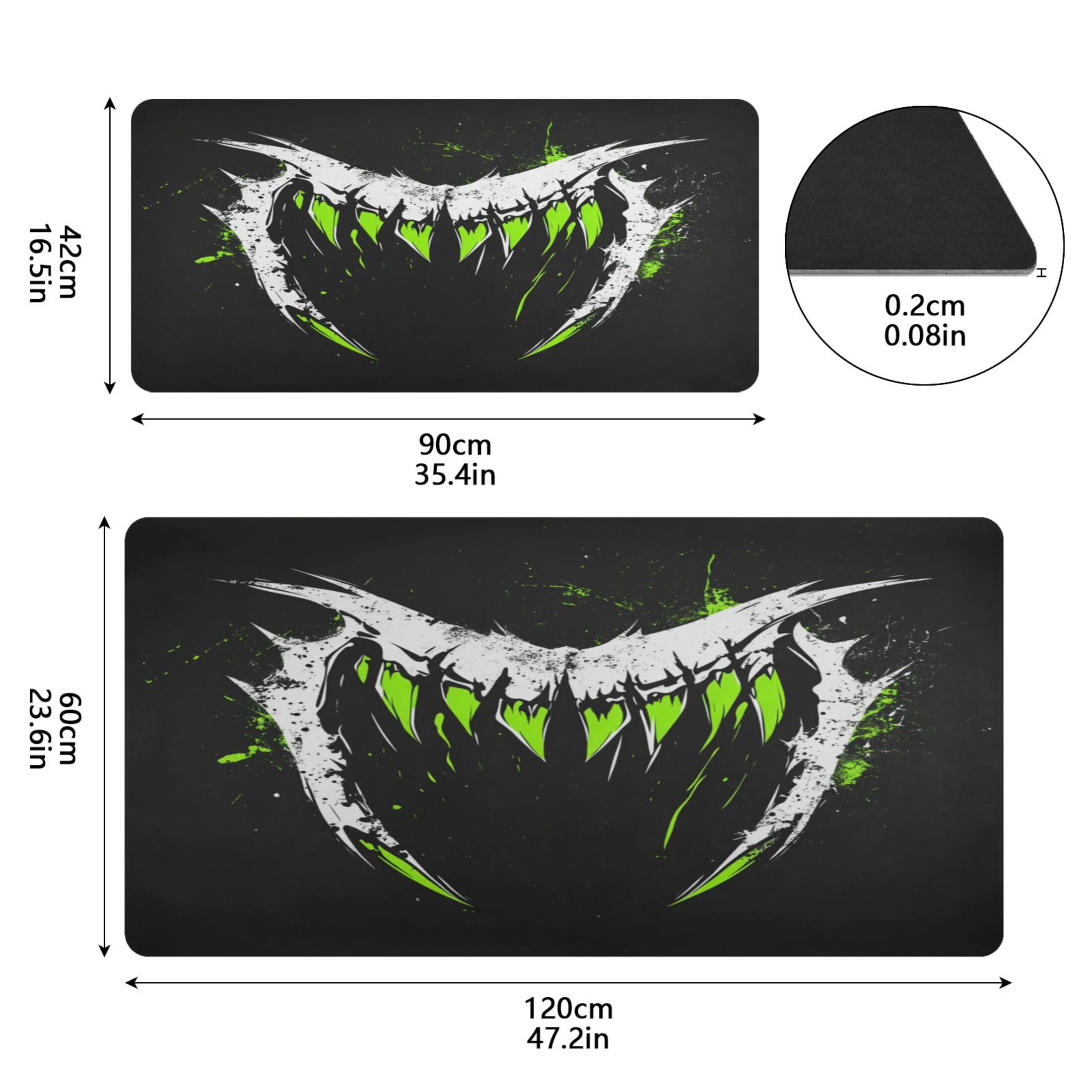 Wobogo Green Fangs Gaming Mouse Pad Non-slip Leather Desk Mat Water Resist Keyboard Pad for Gamer Office 23.6×47.2in