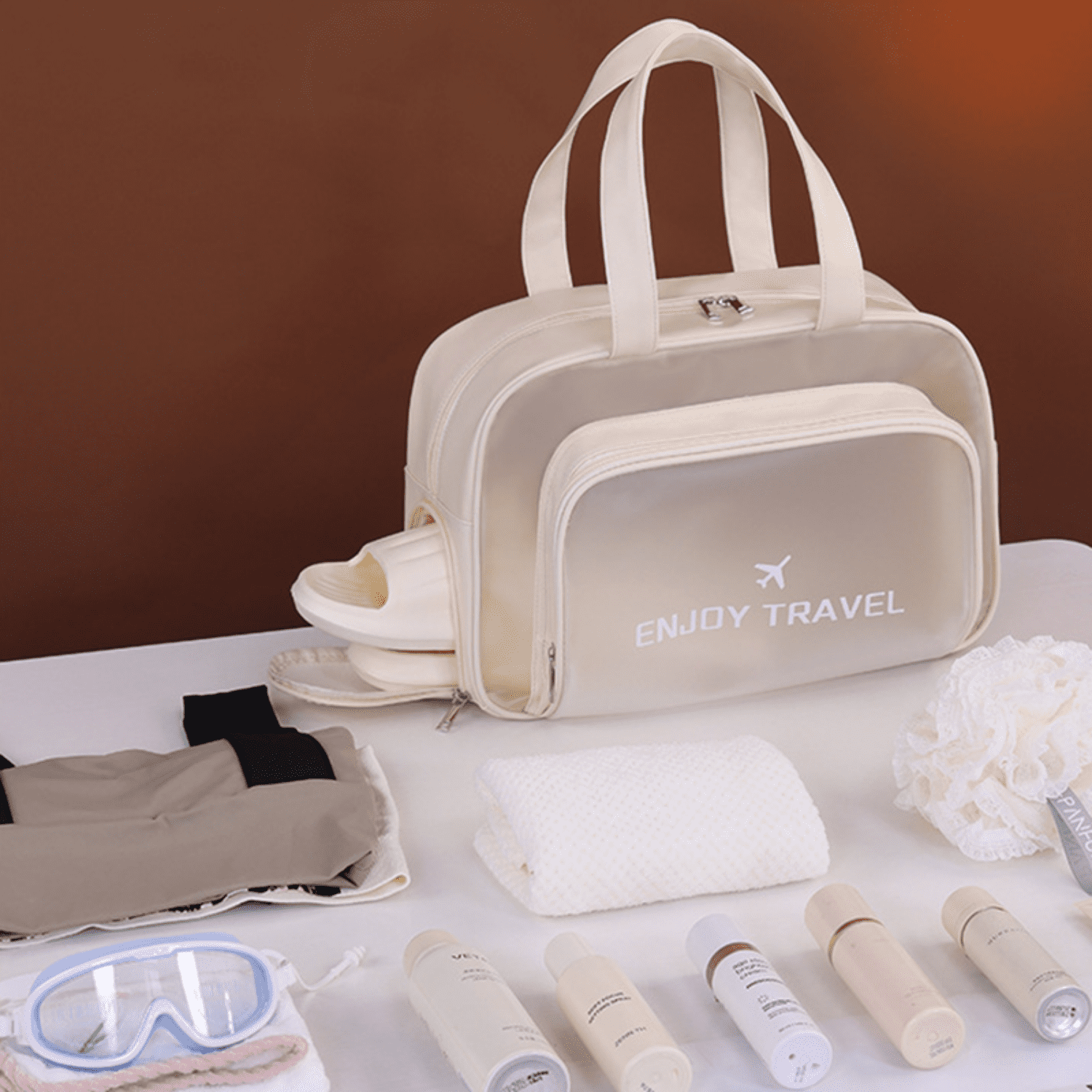 Waterproof Swim Bag with Wet Dry ​Shoe Compartment Cosmetic Bag for Beach Gym Sports Travel Storage Toiletries Makeup Organizer