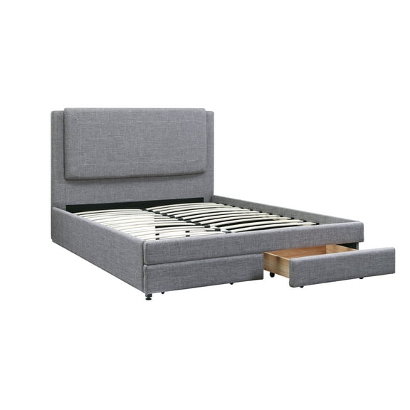 Stylish Modern Ash Grey Polyfiber Queen Size Bed 1pc Bedframe Master Bedroom Furniture Storage Footboard Upholstery Headboard