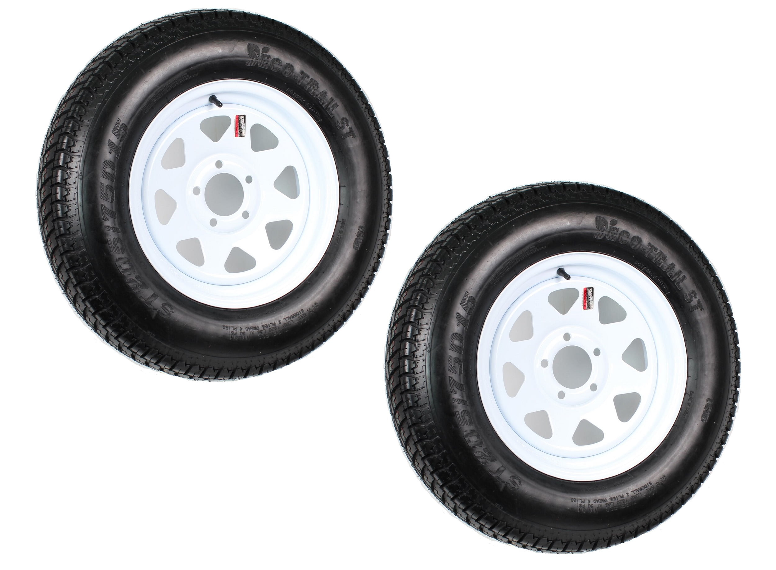 Set of 15 Trailer Tires & Rims ST205/75D15 ST205/75D-15 6PR H188 5 Lug White Spoke 2 