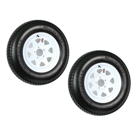 2-Pack Trailer Tire On Rim ST205/75D15 205/75 D 15 in. LRC 5 Hole White Spoke
