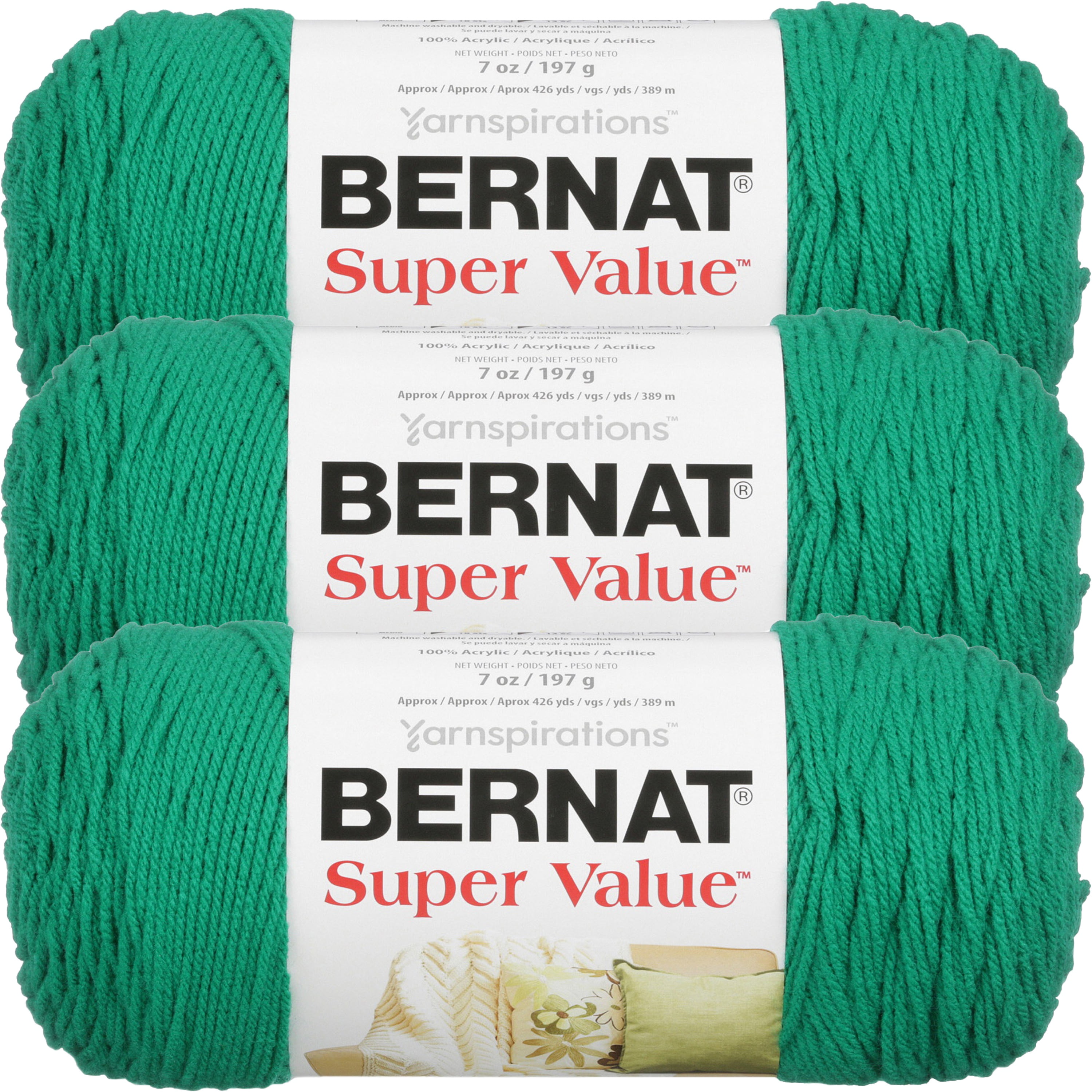 Bernat Super Value Solid Yarn -Kelly, Multipack Of 3